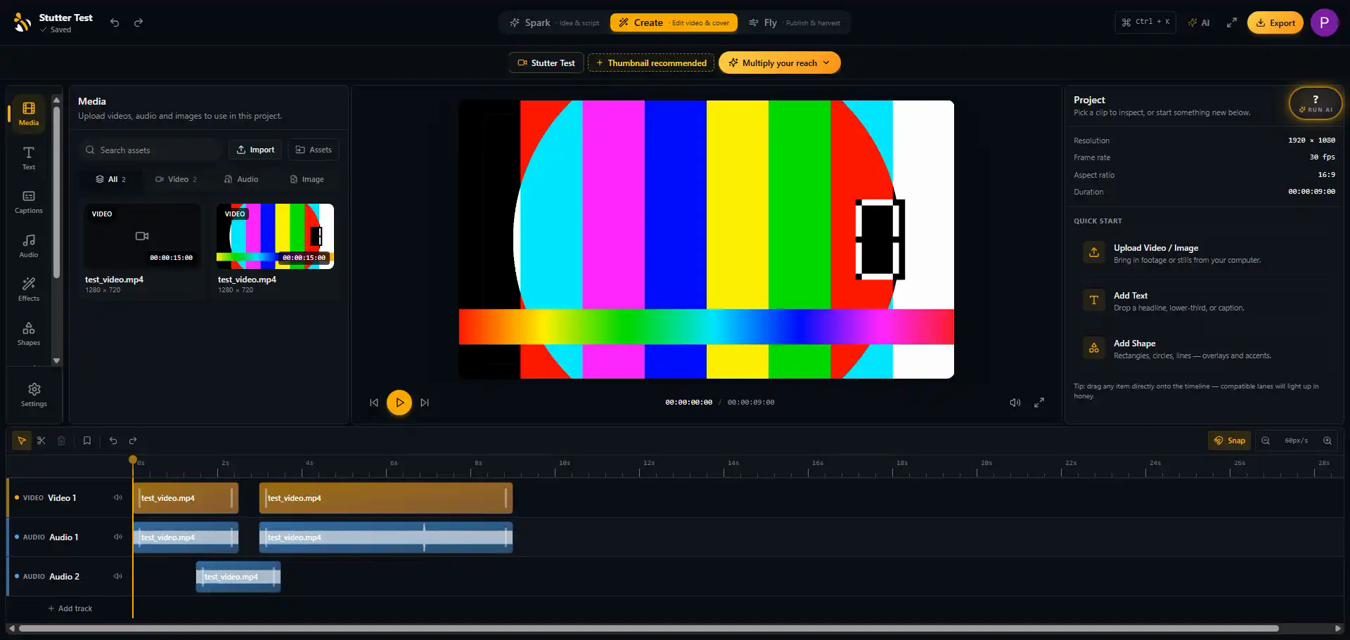 Influbee video editor — a multi-track timeline with clips, audio and captions