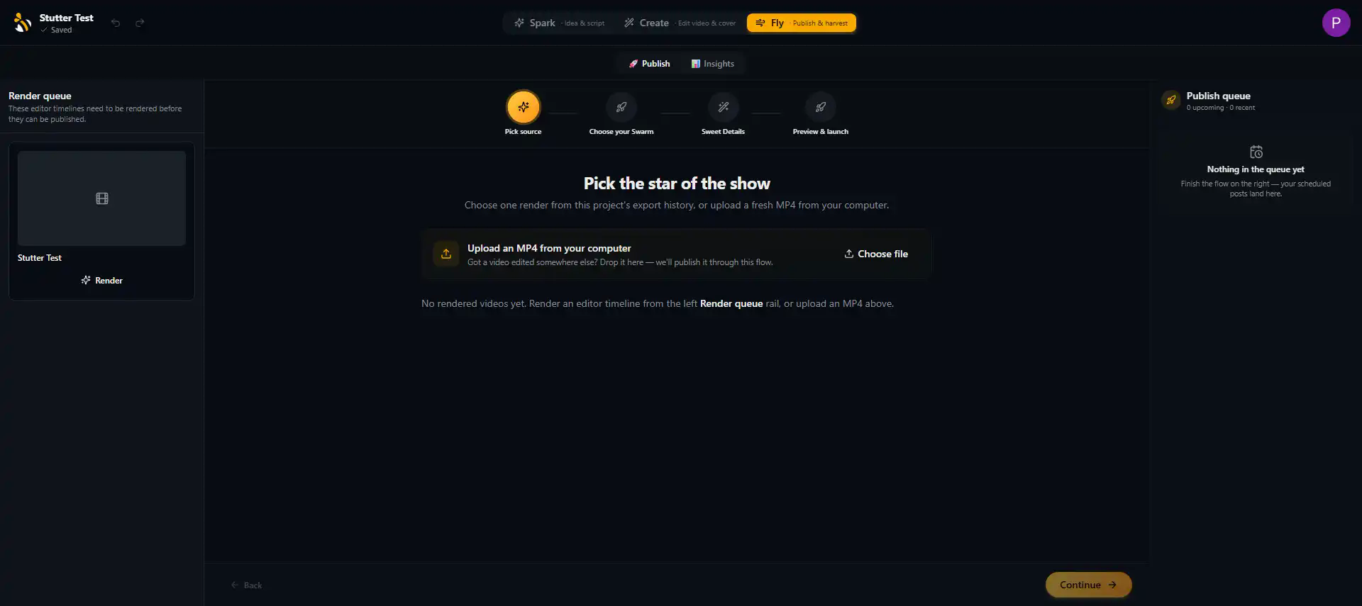 Influbee publish — scheduling a TikTok from the queue