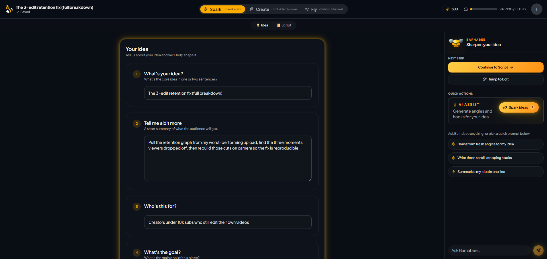 Influbee surfacing niche-aware video ideas with the Barnabee AI assistant